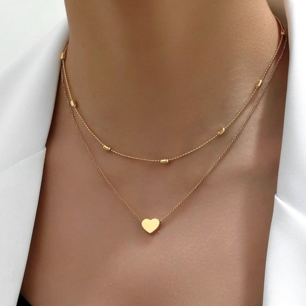 Fp. Boho Trendy Gold Layered layer Dainty Heart Necklace